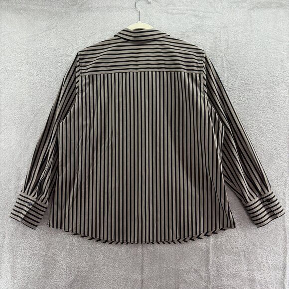 Foxcroft Top Womens 18 Brown Black Striped Button Up Shirt Non-Iron Long Sleeve - Picture 6 of 12
